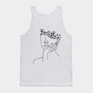 Minimalist Line Art Head and Flowers Tank Top